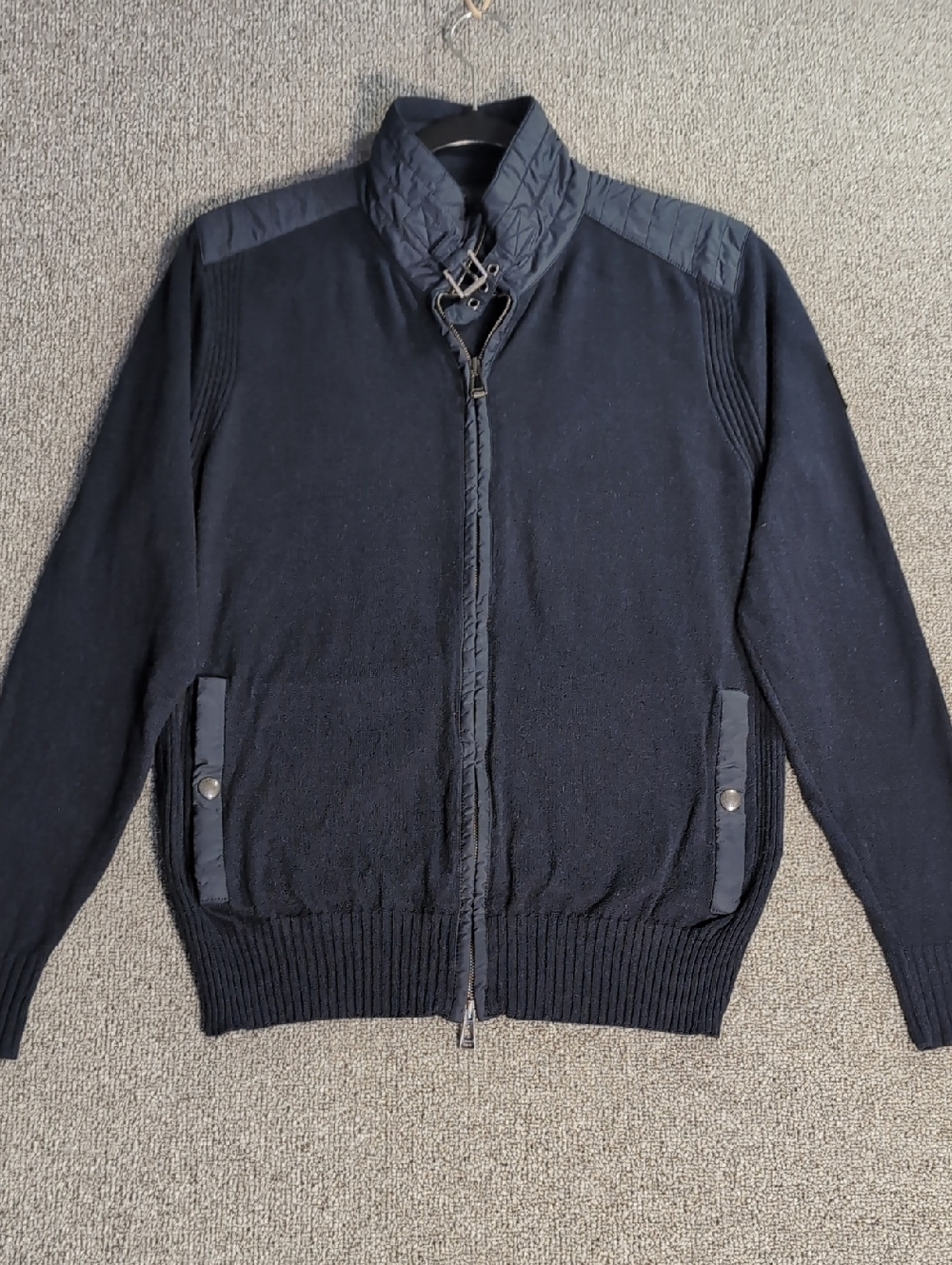 Belstaff Woodland Full-Zip Moto Cardigan Sweater Jacket Size Small in Black